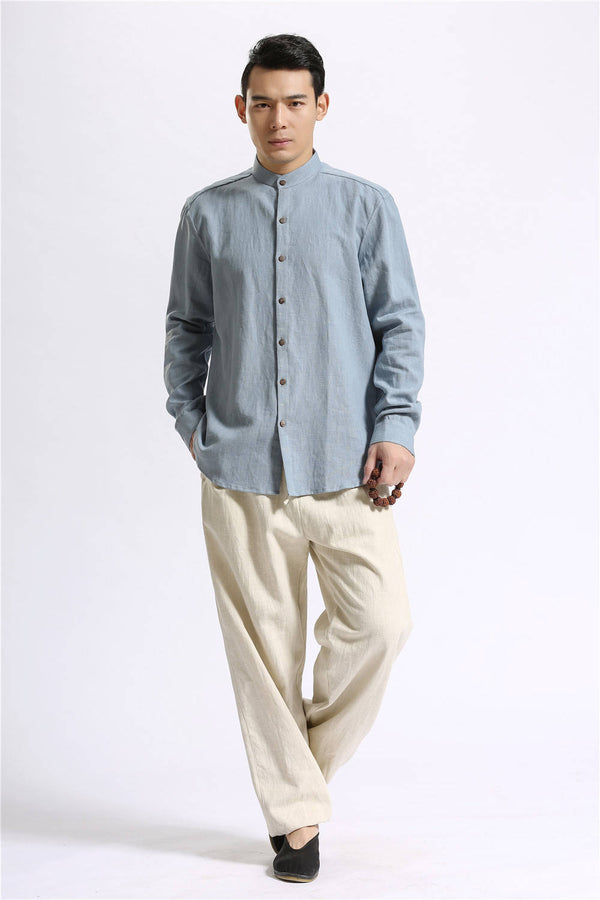 Men Hanfu Style Linen and Cotton Shirt Top