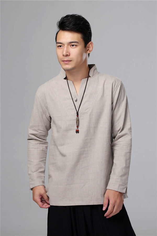 Men New Style Hangfu Kungfu Style Linen and Cotton T-shirts Tops