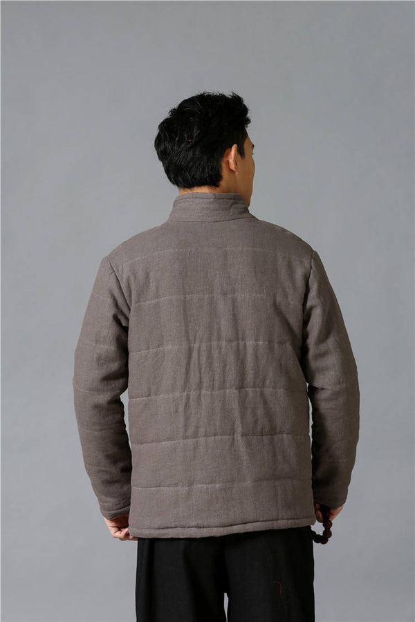 Men Modern Style Linen and Cotton Quilted Jacket