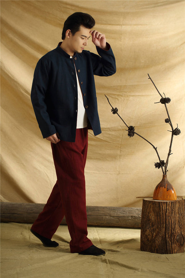 Men Asian Traditional Style Double-sided Linen and Cotton Jacket