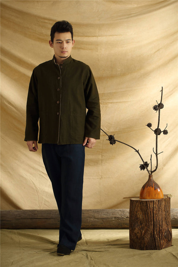 Men Asian Traditional Style Double-sided Linen and Cotton Jacket