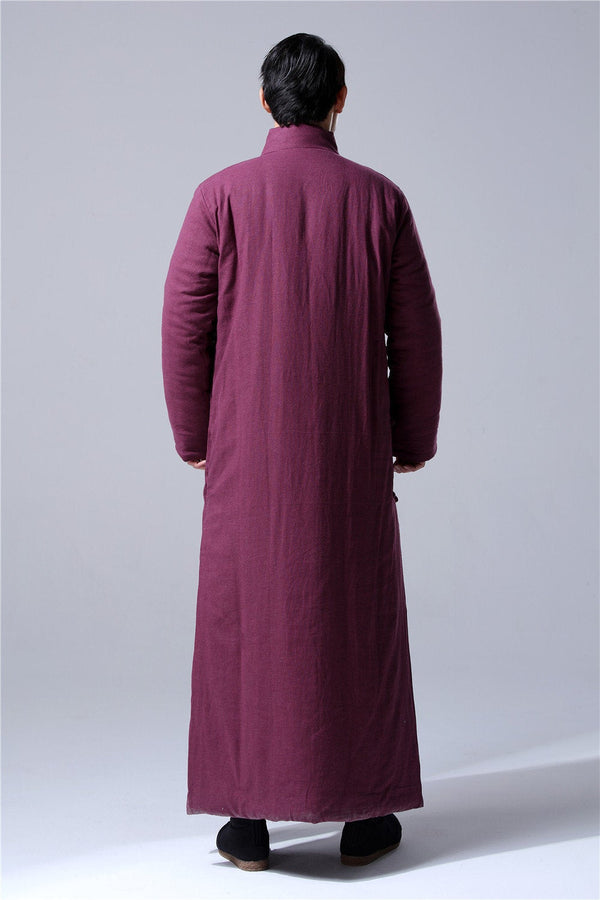 Men Chinese Traditional Style KungFu TaiChi Hanfu Quilted Linen and Cotton Long Tunic
