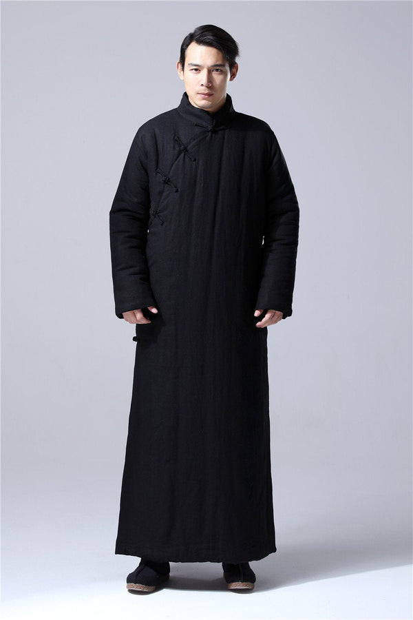 Men Chinese Traditional Style KungFu TaiChi Hanfu Quilted Linen and Cotton Long Tunic