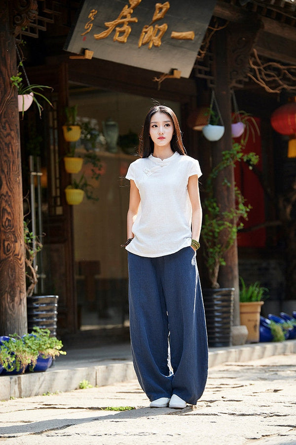 Women Retro Style Women Linen Lantern Pants
