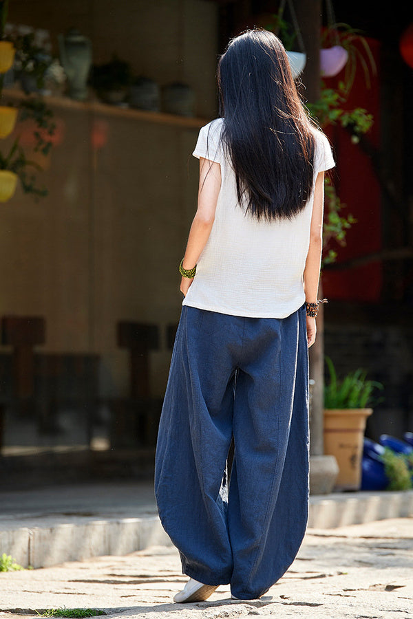 Women Retro Style Women Linen Lantern Pants