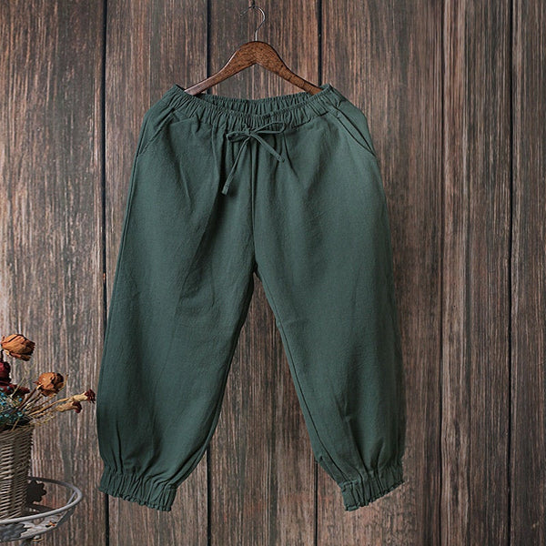 Women Causal Linen and Cotton Lantern Cropped Capri