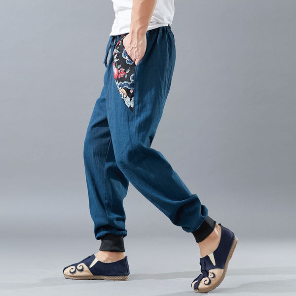 Men Asian Style Men Linen and Cotton KungFu Pants