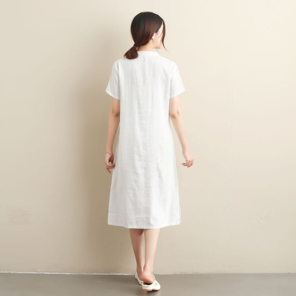 Women Ethnic Style Linen and Cotton Traditional Hanfu Type Tea Length Dress
