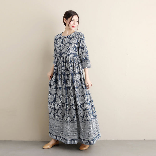 Women Ethnic Hanfu Dress Linen and Cotton Ankle Length Dress