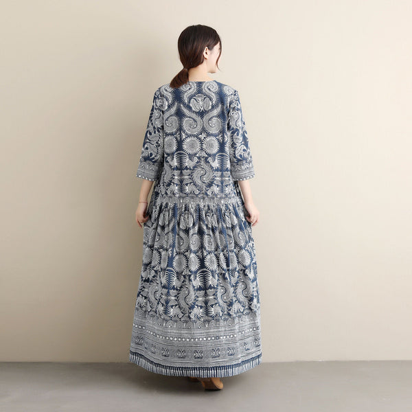 Women Ethnic Hanfu Dress Linen and Cotton Ankle Length Dress