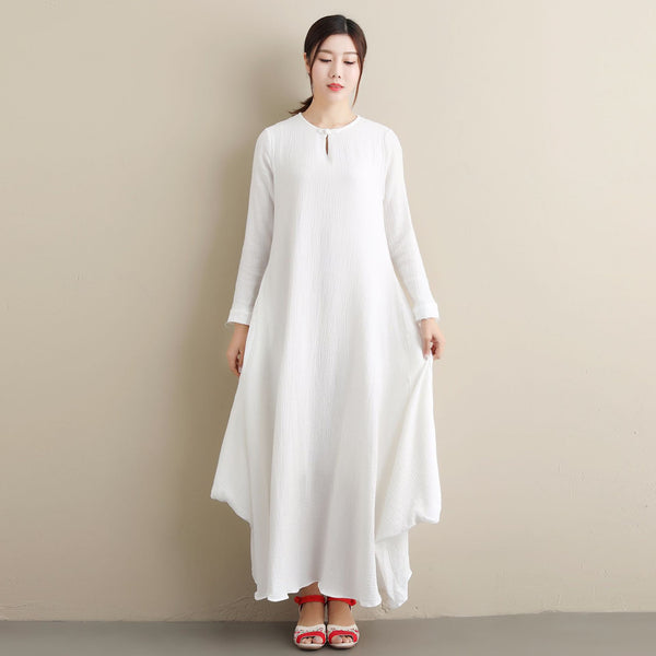 White Dress/ Simple Linen & Cotton Dress/ Summer Linen Dress/ Ankle Length Dress/ Maternity dress/ Casual dress/ Tent Dress/ Wrinkled Dress