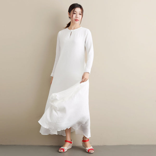 White Dress/ Simple Linen & Cotton Dress/ Summer Linen Dress/ Ankle Length Dress/ Maternity dress/ Casual dress/ Tent Dress/ Wrinkled Dress