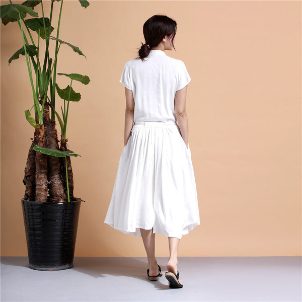 Shirt Dress/ Linen and Cotton Dress/ Summer Linen Dress/ Tea Length Dress/ Casual dress/ Printed Dress/ 2018 Dress