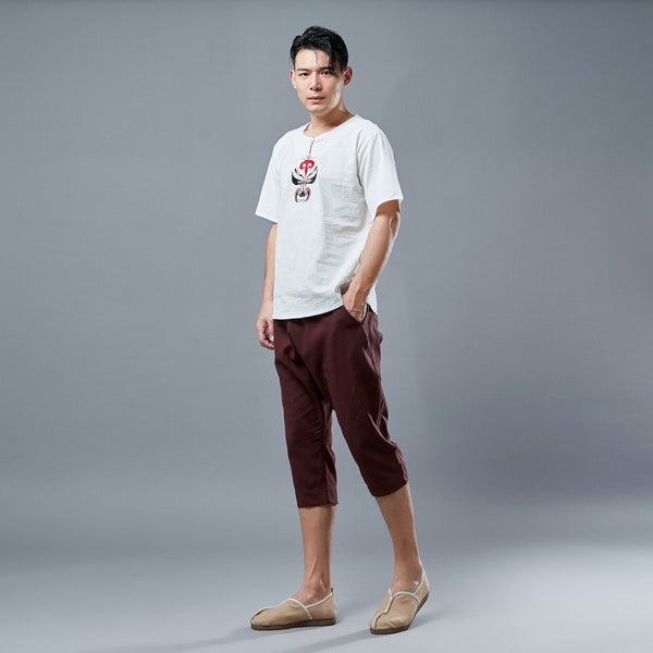 Men Causal Style Linen and Cotton Capri Pants