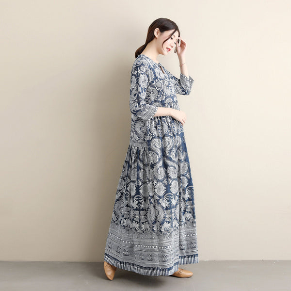 Women Ethnic Hanfu Dress Linen and Cotton Ankle Length Dress