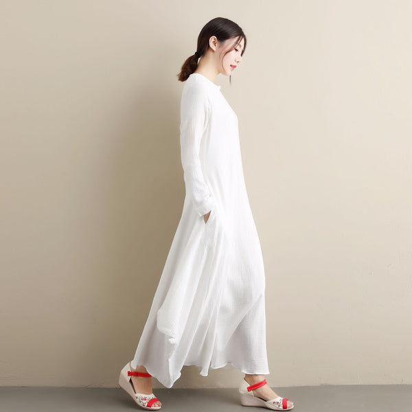 White Dress/ Simple Linen & Cotton Dress/ Summer Linen Dress/ Ankle Length Dress/ Maternity dress/ Casual dress/ Tent Dress/ Wrinkled Dress