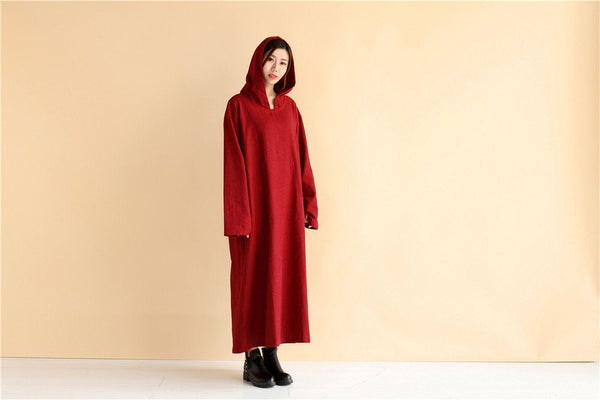 Hoodie dress/ Linen Dress Hoodie/ Autumn Hooded Dresses/ Ankle Length Dress/ Casual dress/ Coat Dress/ Tunic Dress