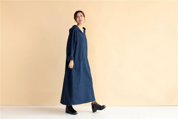 Hoodie dress/ Linen Dress Hoodie/ Autumn Hooded Dresses/ Ankle Length Dress/ Casual dress/ Coat Dress/ Tunic Dress