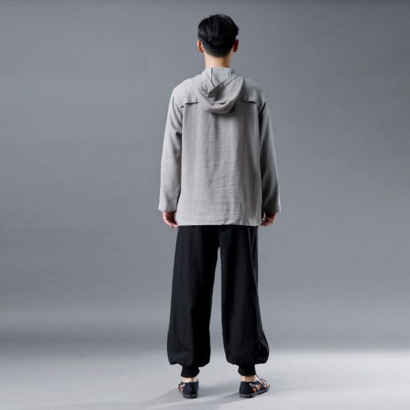 Men Casual Pullover Linen and Cotton Hoodies Top