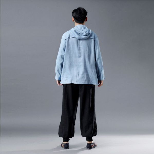 Men Casual Pullover Linen and Cotton Hoodies Top