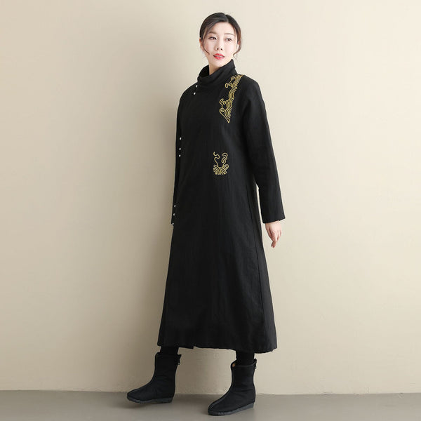 Women Eastern Style Linen and Cotton Hanfu Coat (inner with velvet)