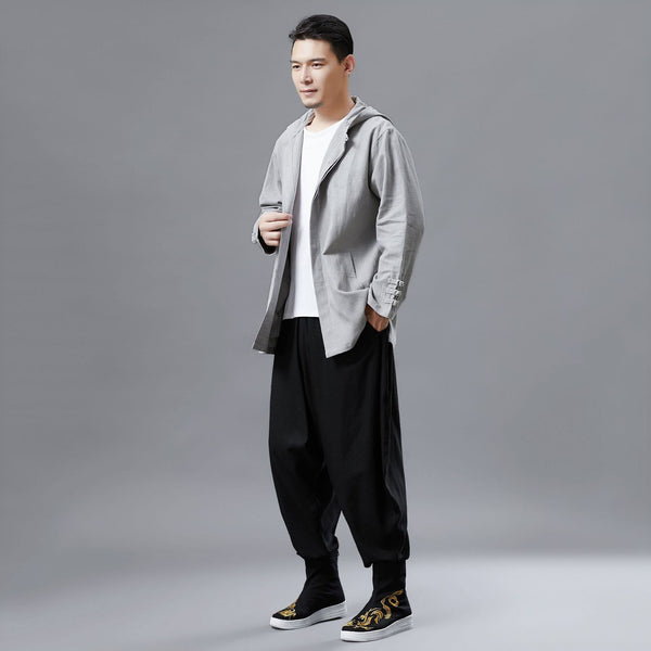 Men Simple Pure Color Linen and Cotton Coat/Jacket Hoodie