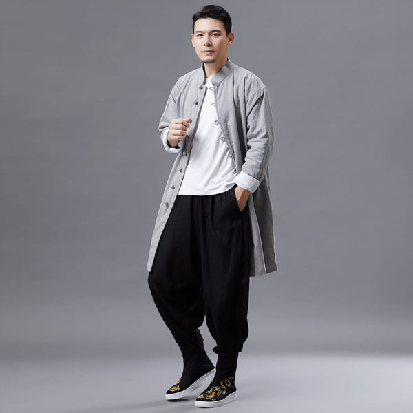 Men Asian Style Linen and Cotton Coat (inner with velvet)