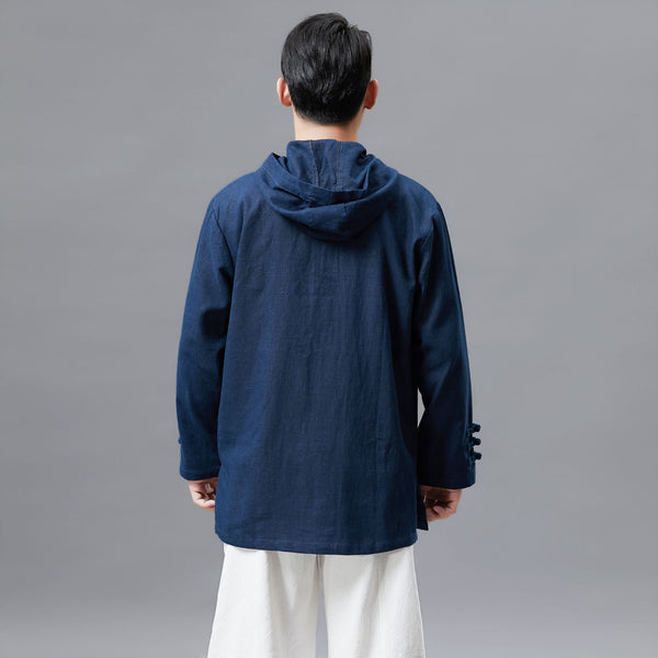 Men Simple Pure Color Linen and Cotton Coat/Jacket Hoodie