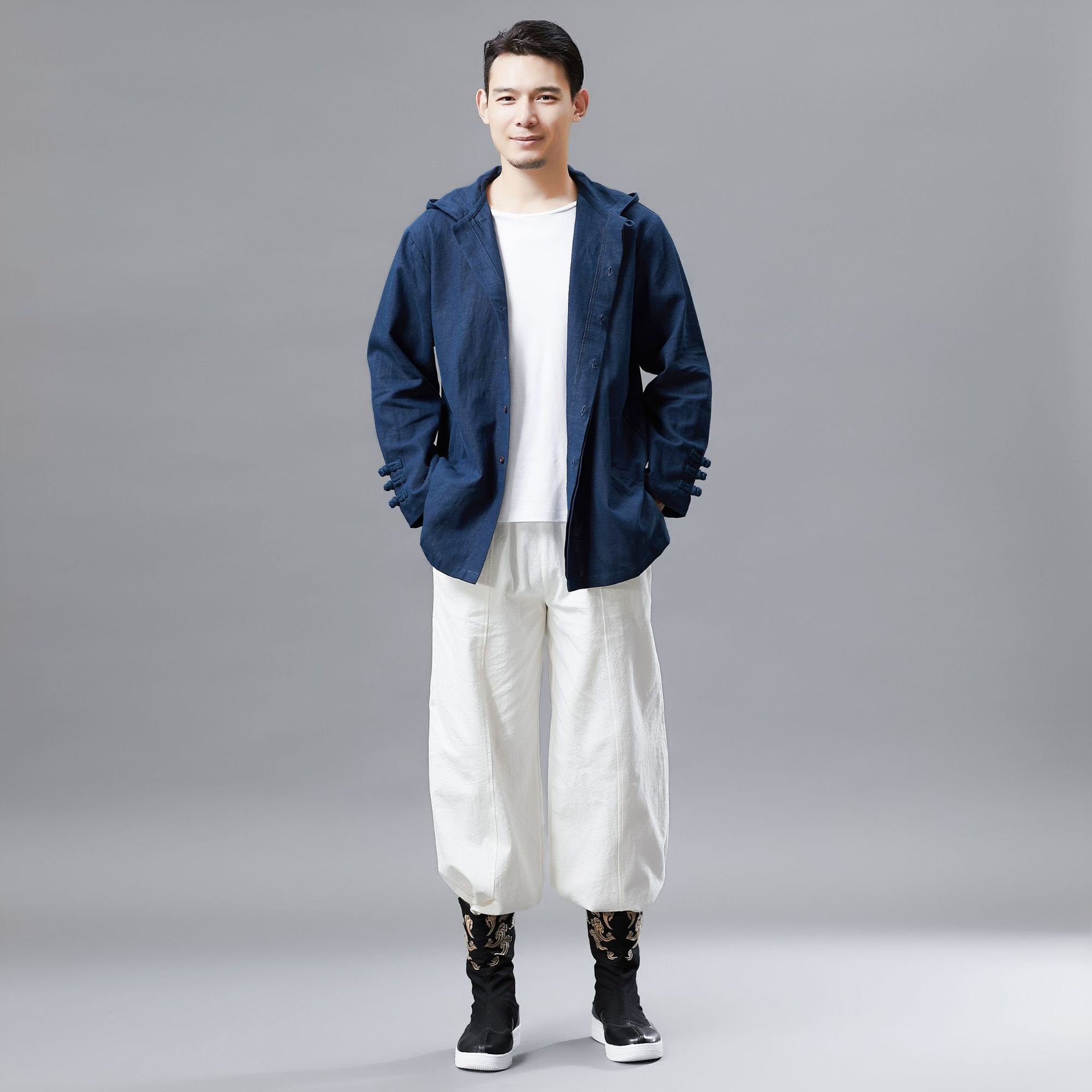 Men Simple Pure Color Linen and Cotton Coat/Jacket Hoodie