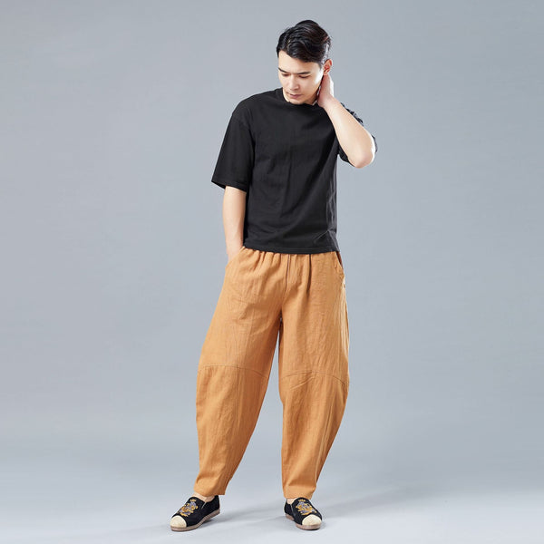 Men New Style Causal Linen and Cotton Small Leg Bloom Pants