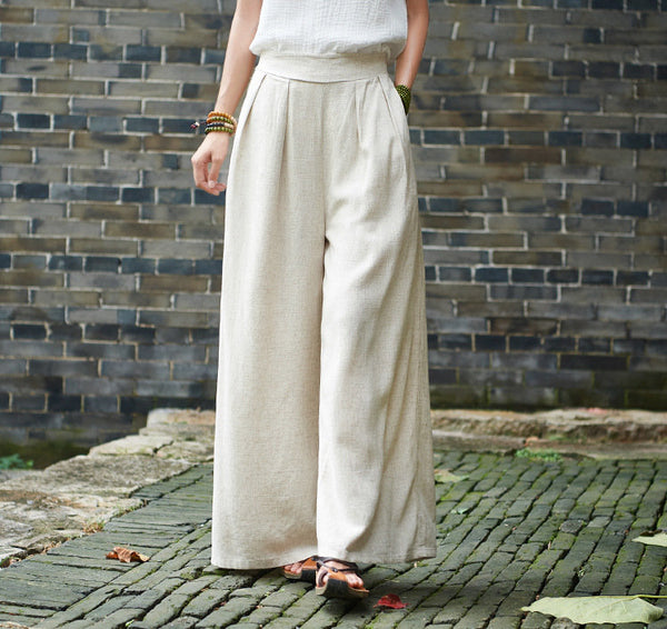 Women Lantern Palazzo Style Women Linen and Cotton Wide Leg Yoga Trousers