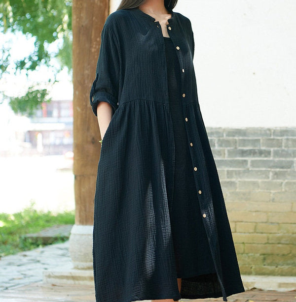 Women Loose Linen and Cotton Coat