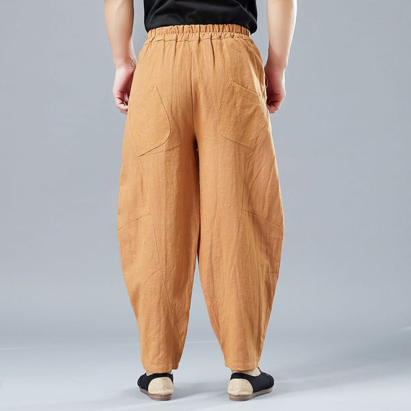 Men New Style Causal Linen and Cotton Small Leg Bloom Pants