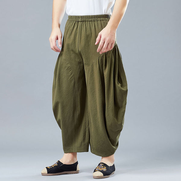 Men Casual Linen Lantern Cropped Pants | New Style Linen Crotch Dancing Men Pants