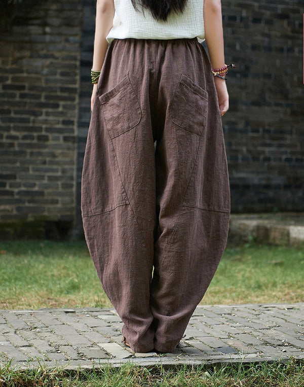 Women Loose Lantern Leisure Linen and Cotton Pants