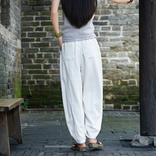Women Retro Style Water-washed Linen and Cotton Lantern Pants