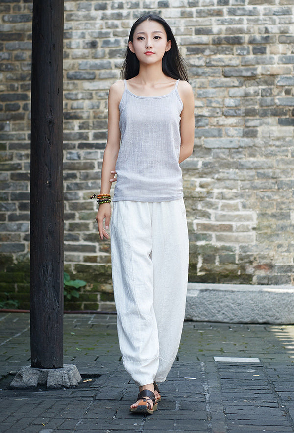 Women Retro Style Water-washed Linen and Cotton Lantern Pants