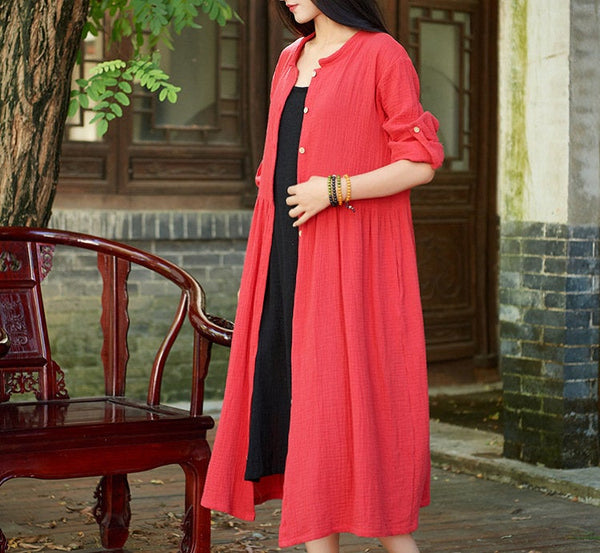 Women Loose Linen and Cotton Coat
