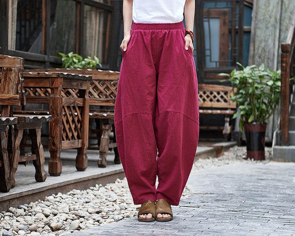 Women Water-washed Cotton and Linen Soft Lantern Leisure Pants
