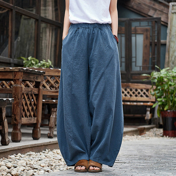 Women Retro Style Women Water-washed Linen and Cotton Lantern Pants