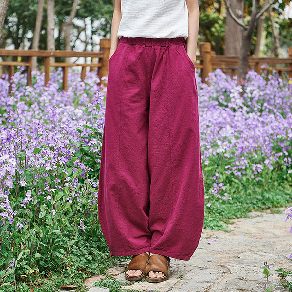 Women Retro Style Women Water-washed Linen and Cotton Lantern Pants