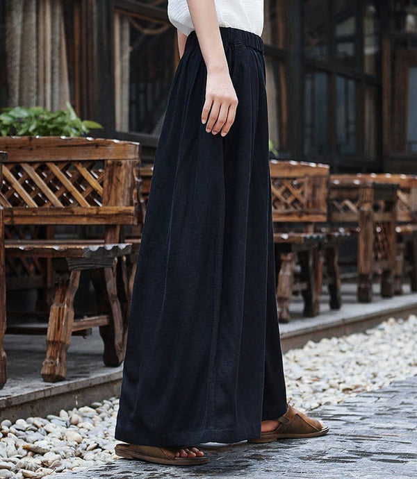 Women Linen and Cotton Sand Washed Yoga Style Wide Leg Opening Pants