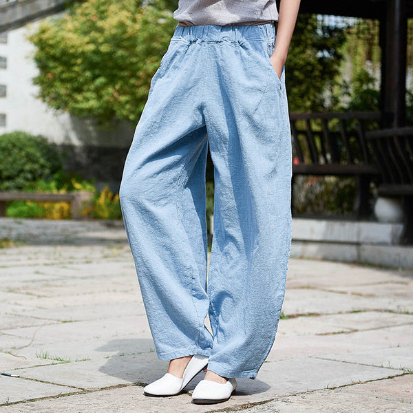 Women Natural Ramie Linen Cotton and Linen Lantern Leisure Pants