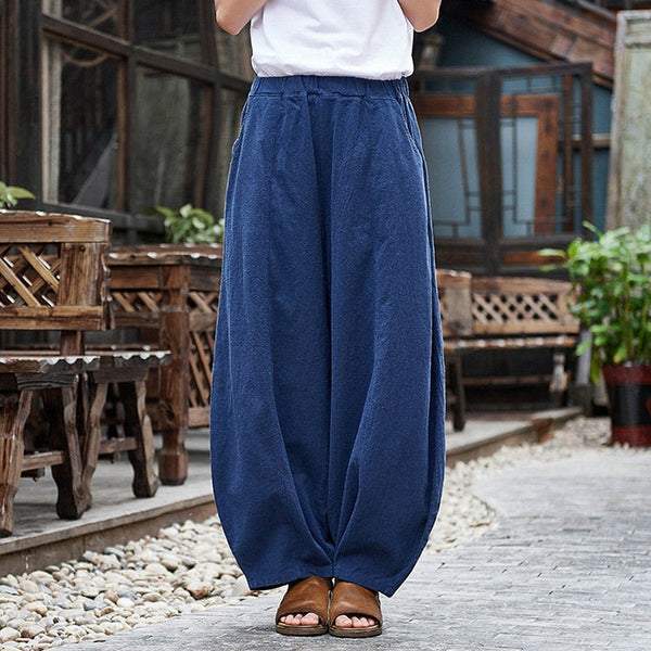 Women Retro Style Women Water-washed Linen and Cotton Lantern Pants