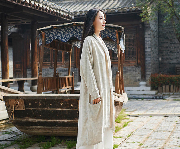 Women Pure Color Simple Linen and Cotton Coat