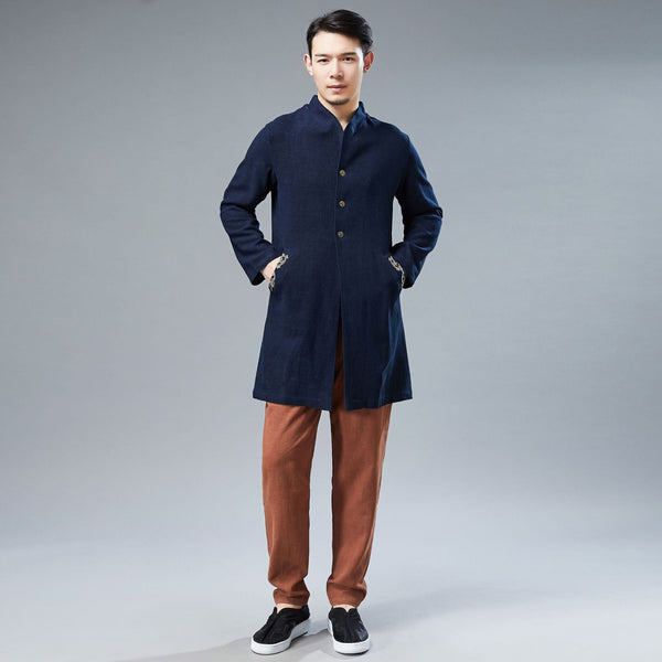Men Linen and Cotton Middle Length Coat