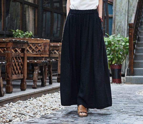 Women Casual Cotton and Linen Yoga Wide Leg Pants