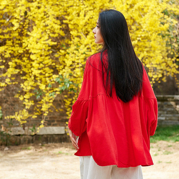 Simple Retro Style Linen and Cotton Loose Cardigan Top – Simple Pure Color Retro Style Women 3/4 Sleeve Linen Cardigan Blouses