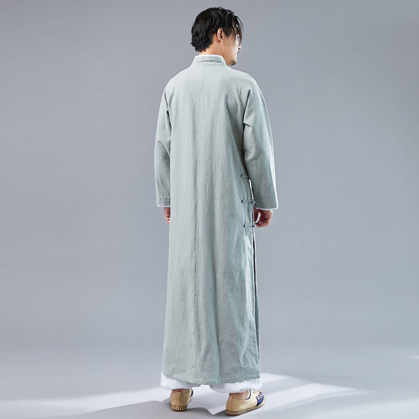 Men Modern Retro Asian Style Linen and Cotton Long Sleeved Cheongsam Long Shirts