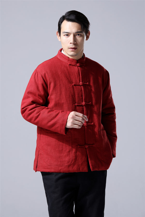 Men Traditional Chinese Style Linen and Cotton Quilted Jacket